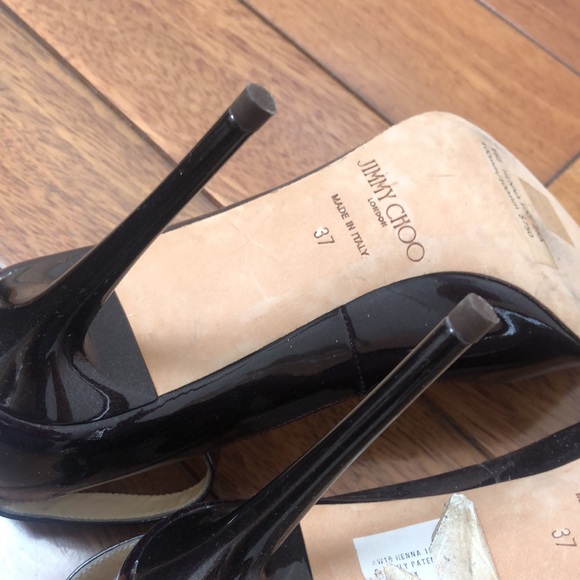 Jimmy Choo Henna 100 Sparkly Patent Bordeaux Heels 37/6.5 - Picture 10 of 16
